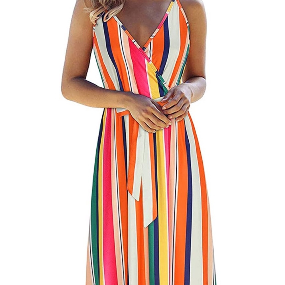 Multi color maxi dress with tie waist size XL